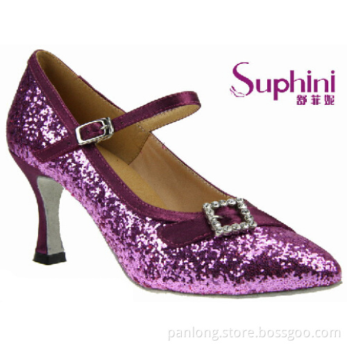 Rhinestone Dance Shoes Purple , High Heels Ballroom Dance Shoes